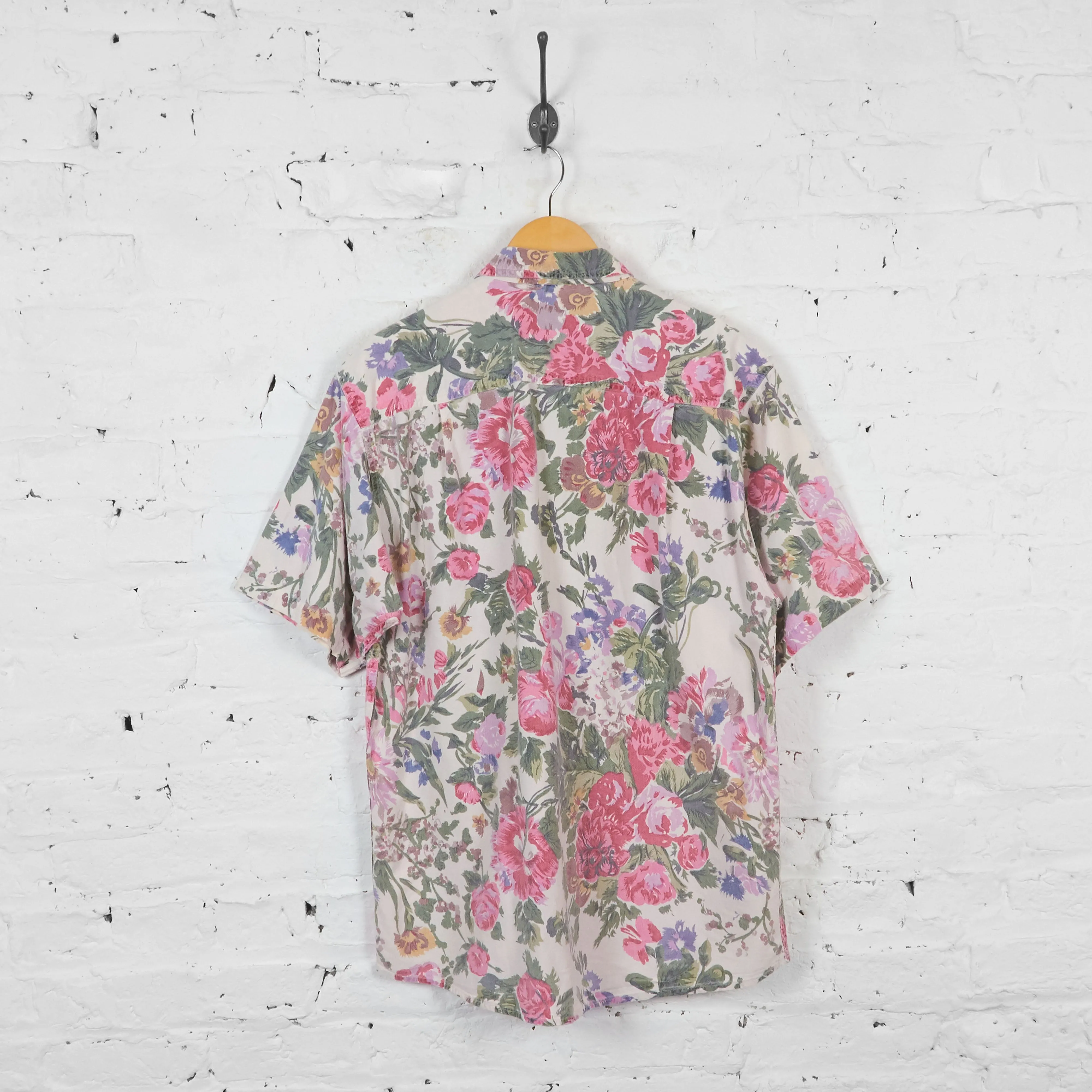 Vintage Floral Patterned Shirt - Pink - L