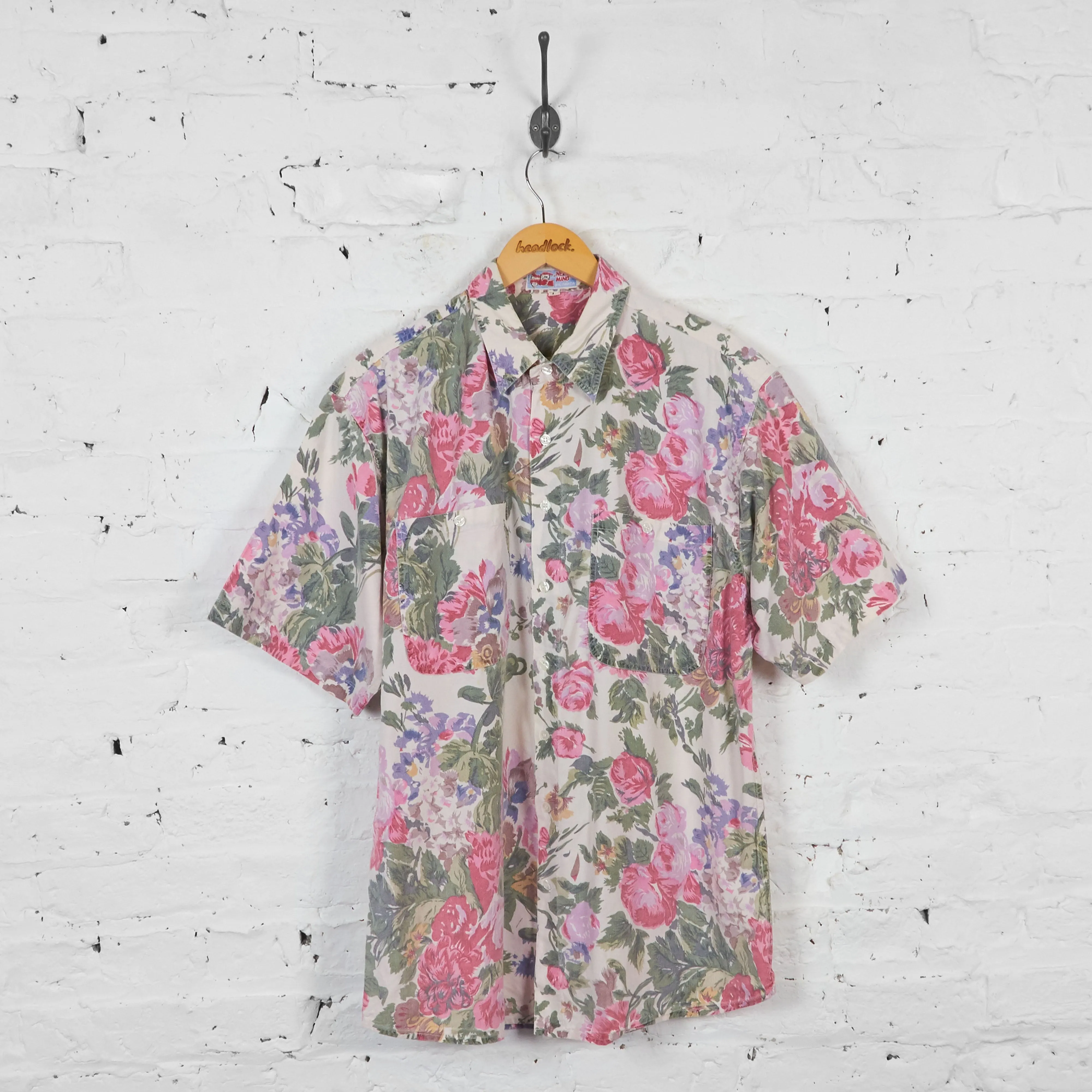 Vintage Floral Patterned Shirt - Pink - L