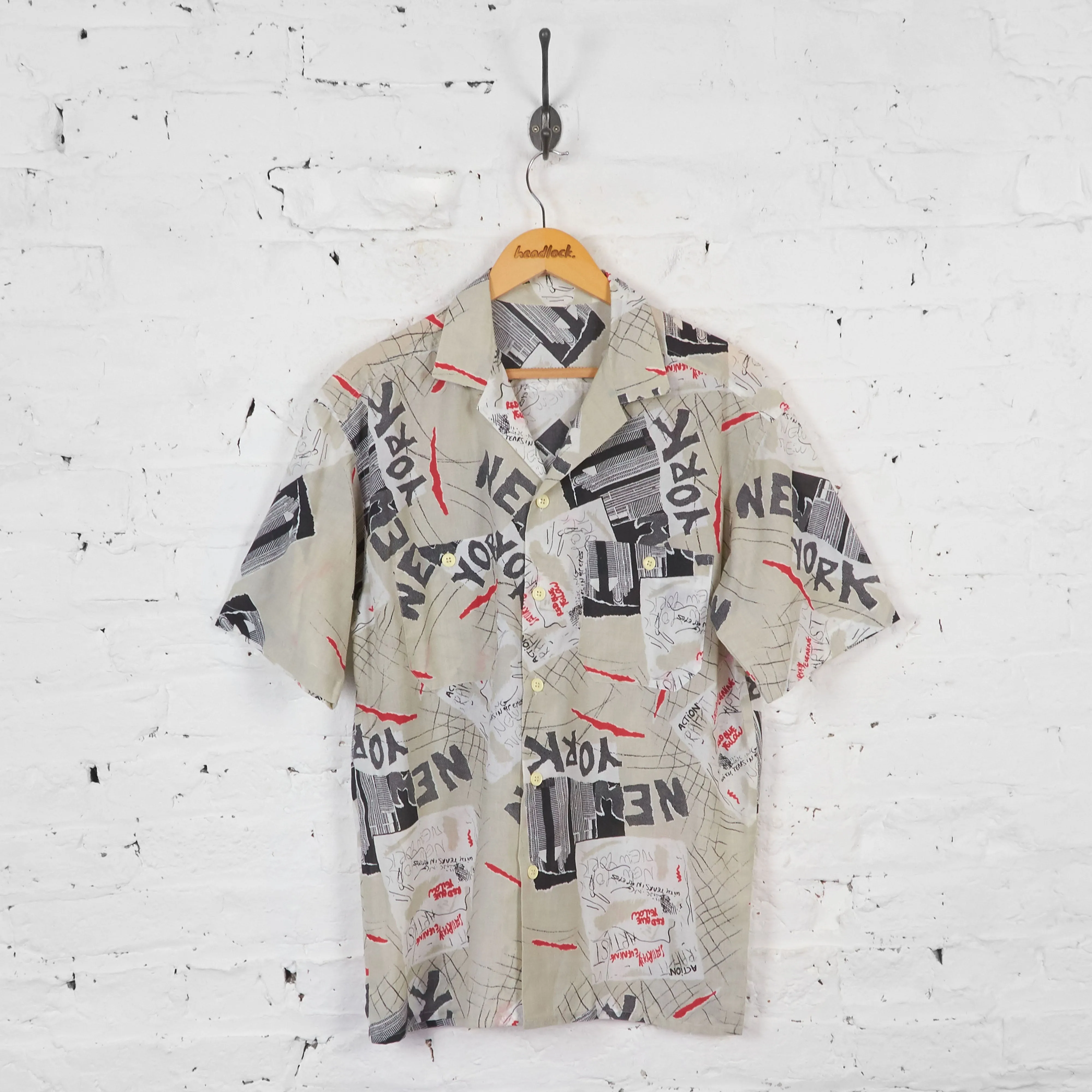 Vintage New York Patterned Party Shirt - Grey - L