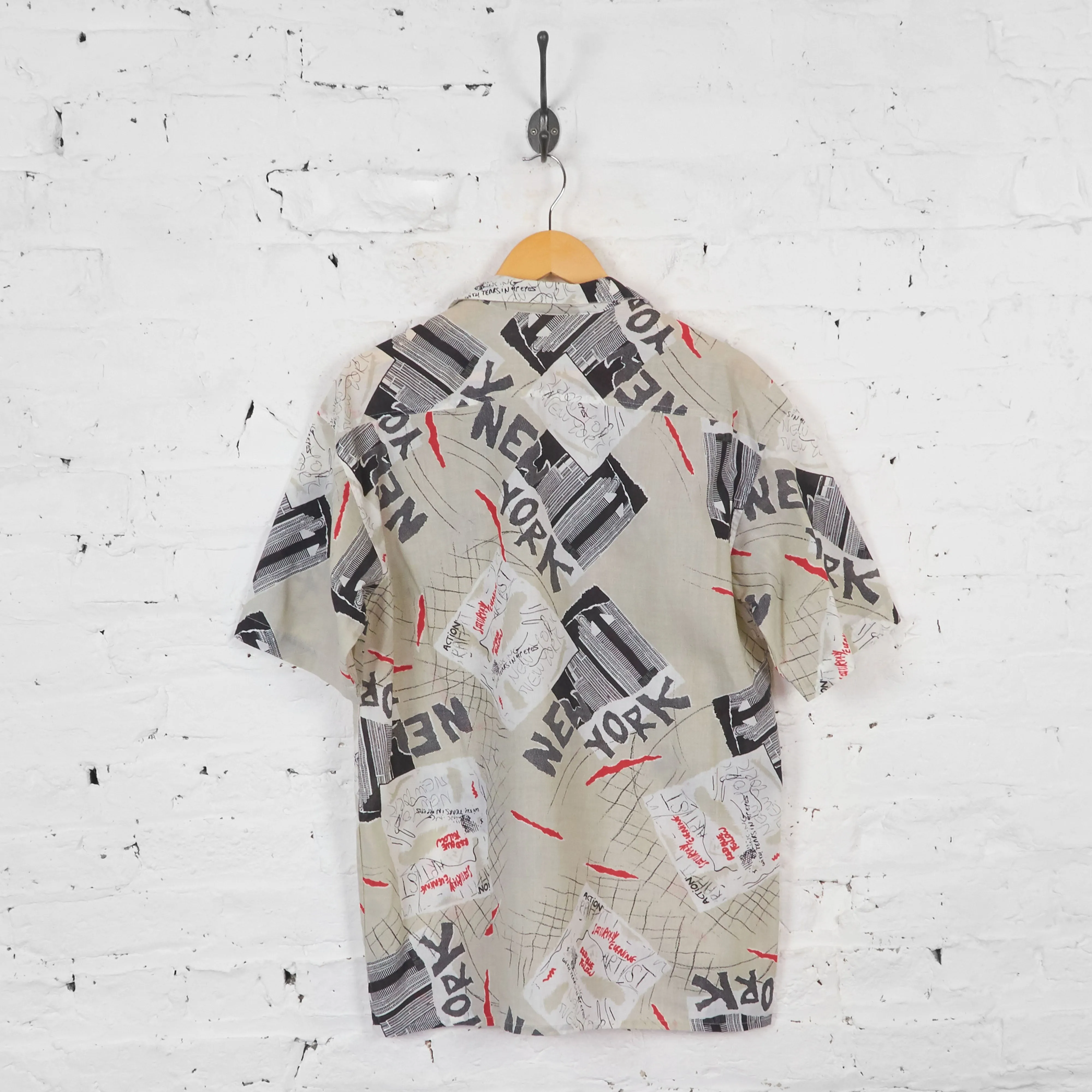 Vintage New York Patterned Party Shirt - Grey - L