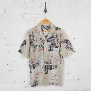 Vintage New York Patterned Party Shirt - Grey - L