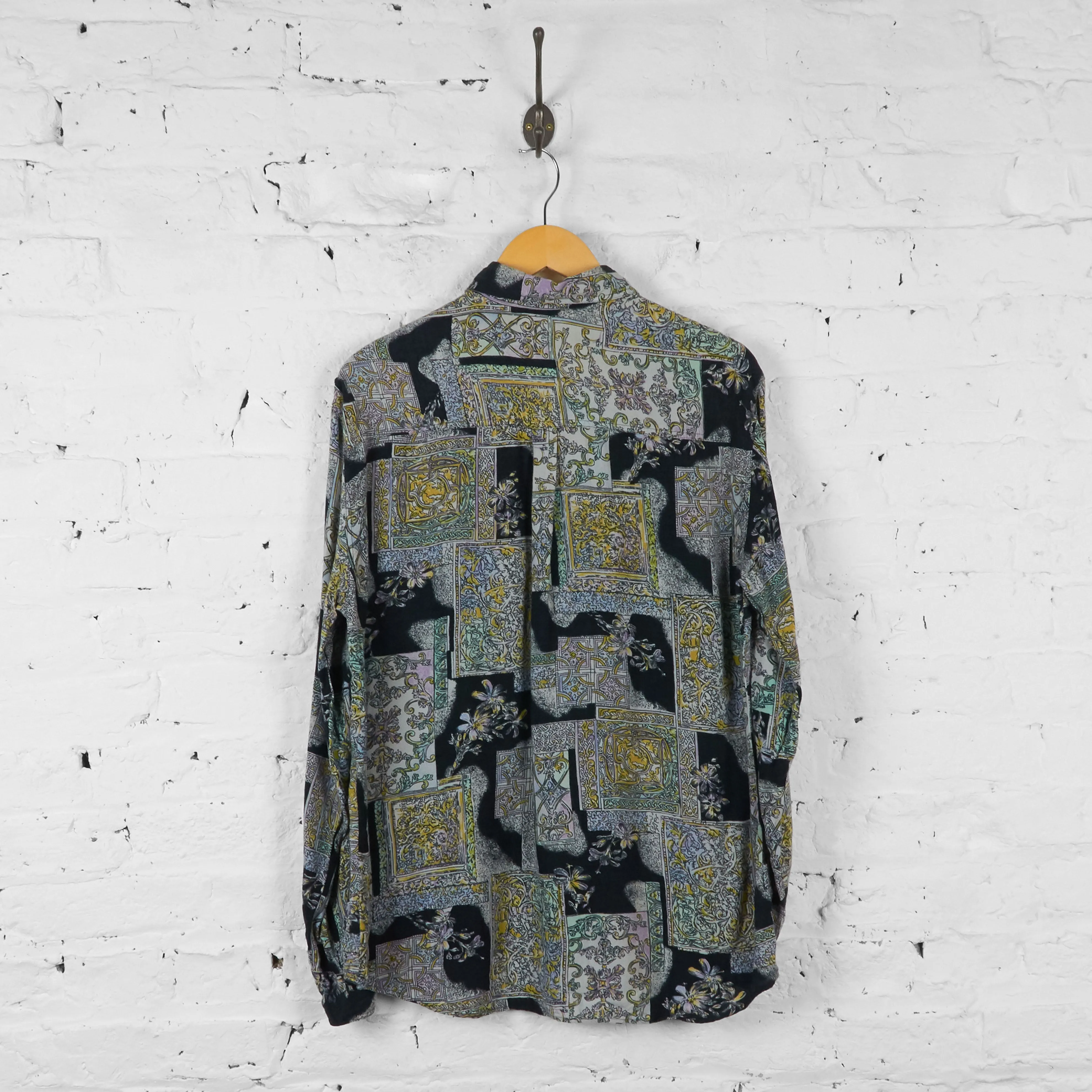 Vintage Patterned Party Shirt - Black - XL