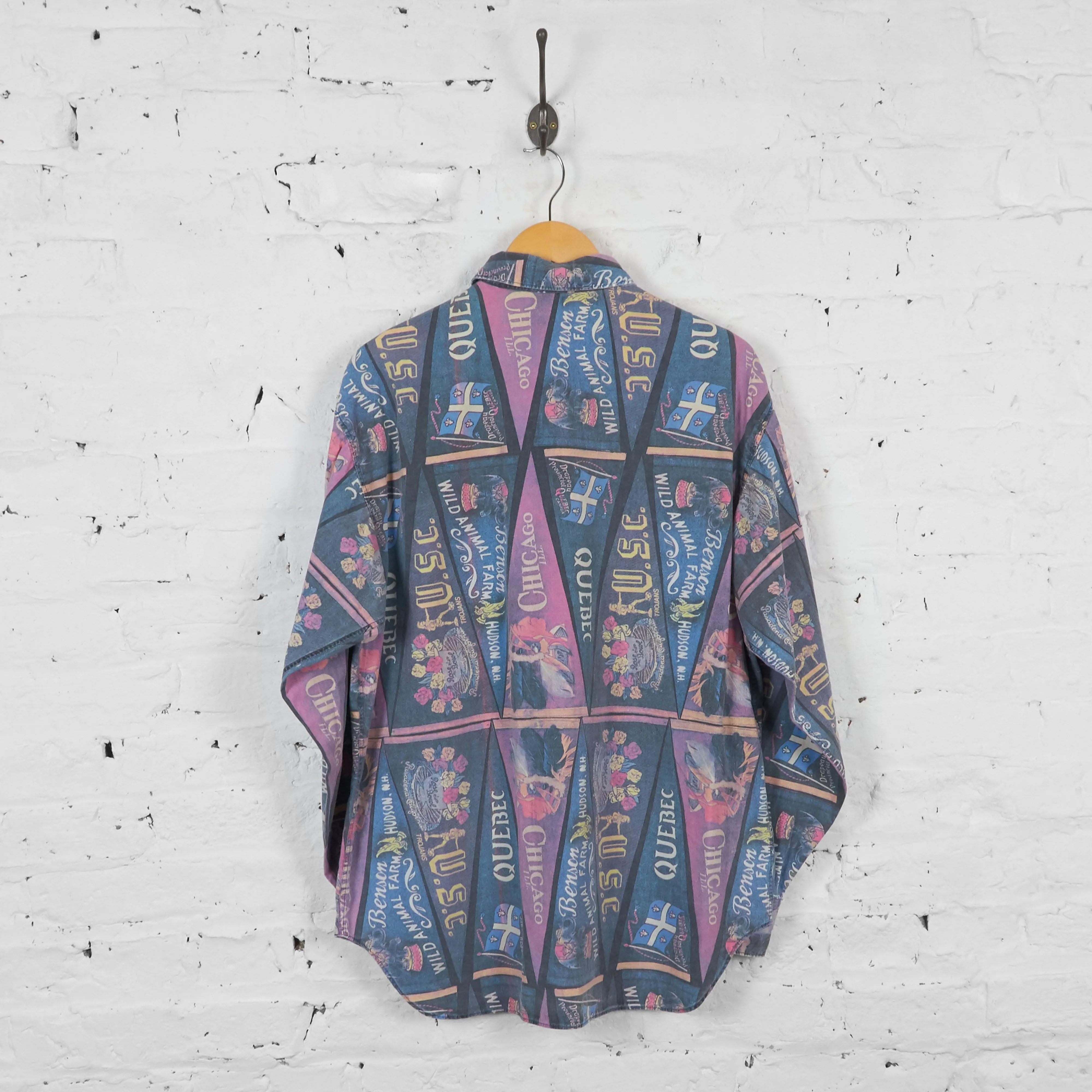 Vintage Patterned Party Shirt - Blue - L