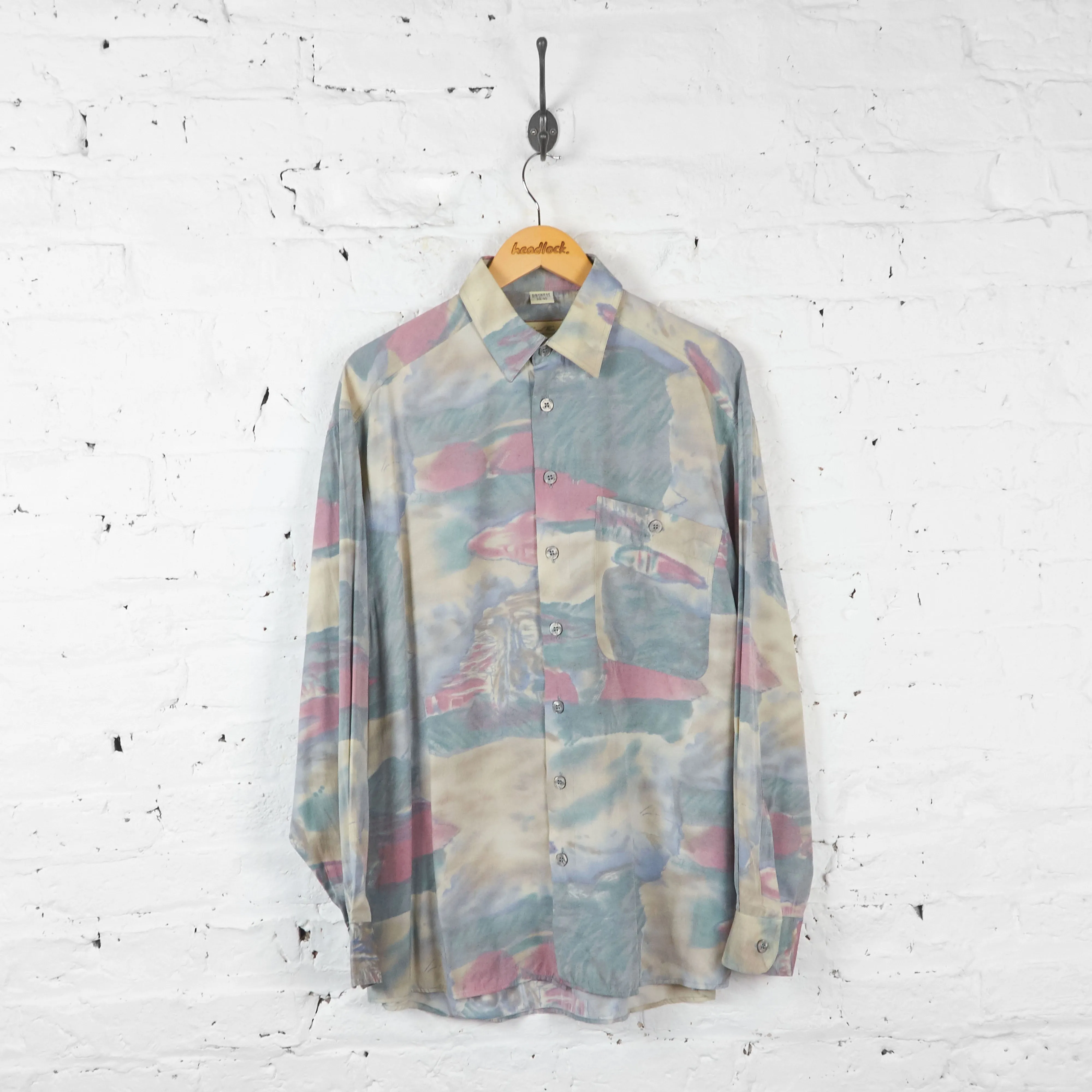 Vintage Patterned Party Shirt - Blue/Pink - M