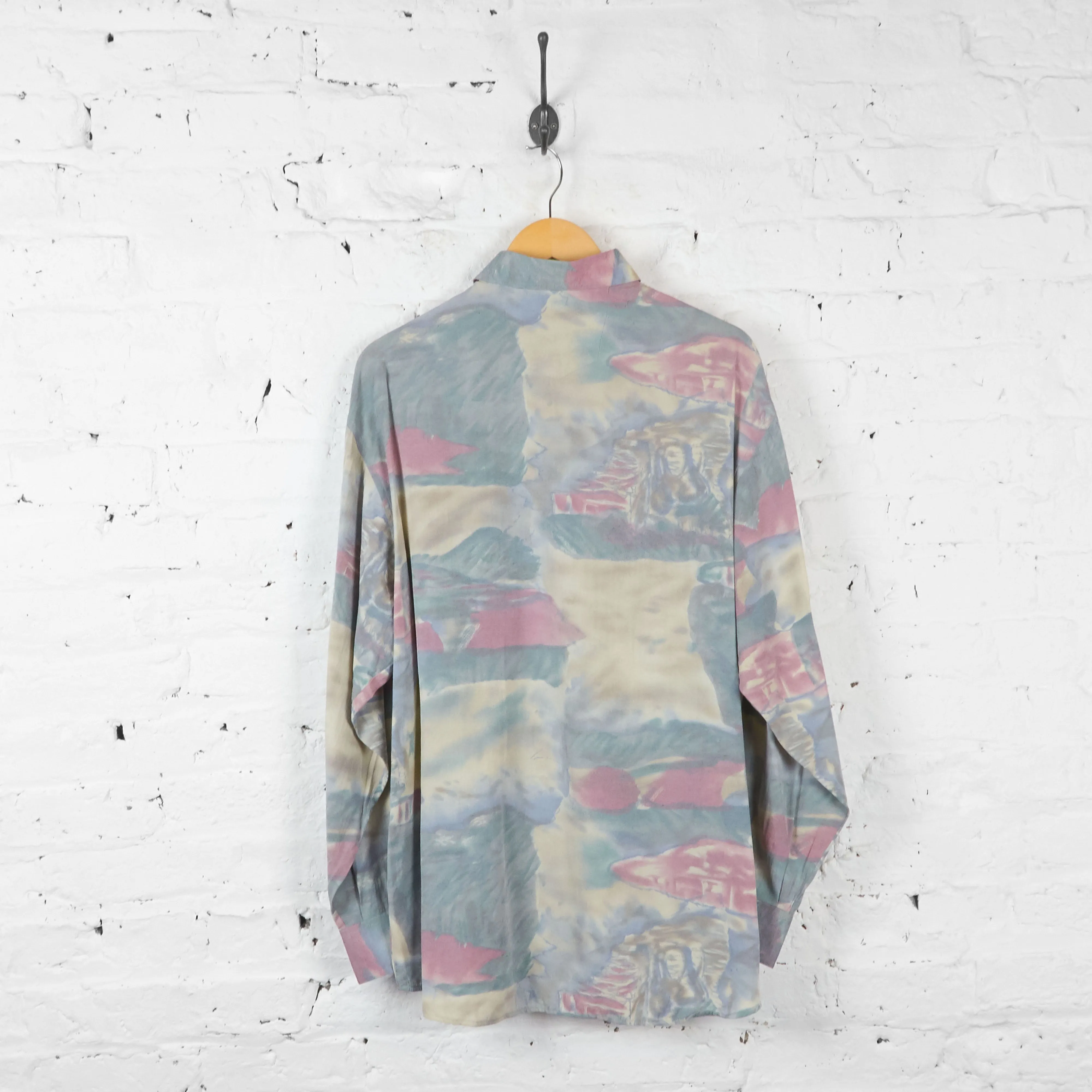 Vintage Patterned Party Shirt - Blue/Pink - M
