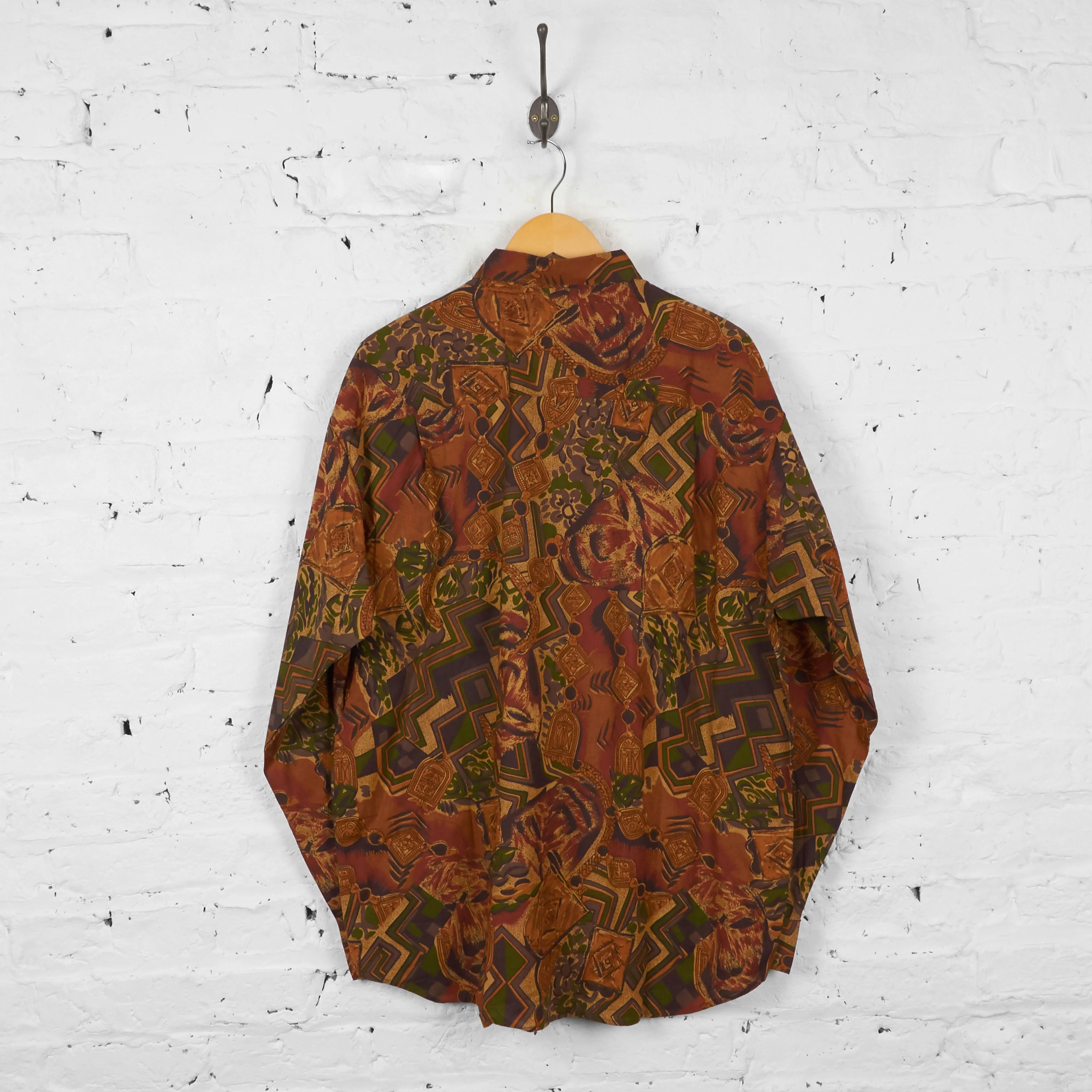 Vintage Patterned Party Shirt - Brown - L