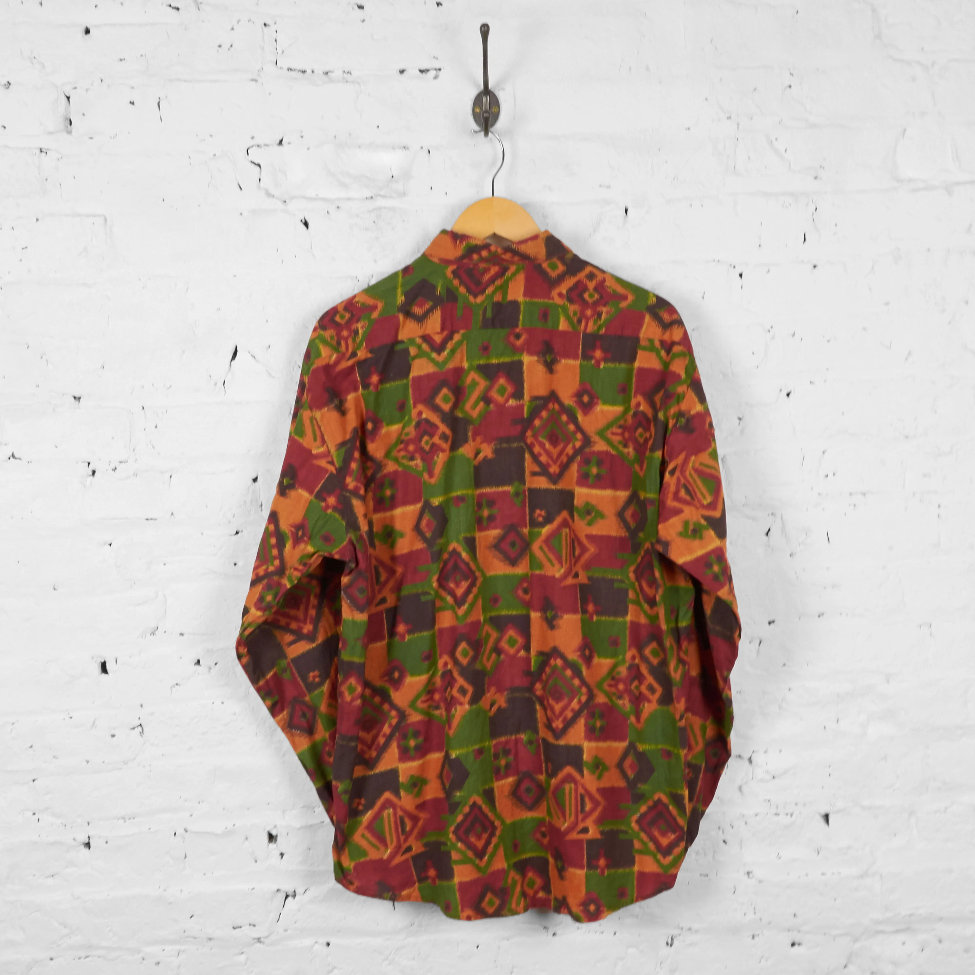 Vintage Patterned Party Shirt - Red/Green - L