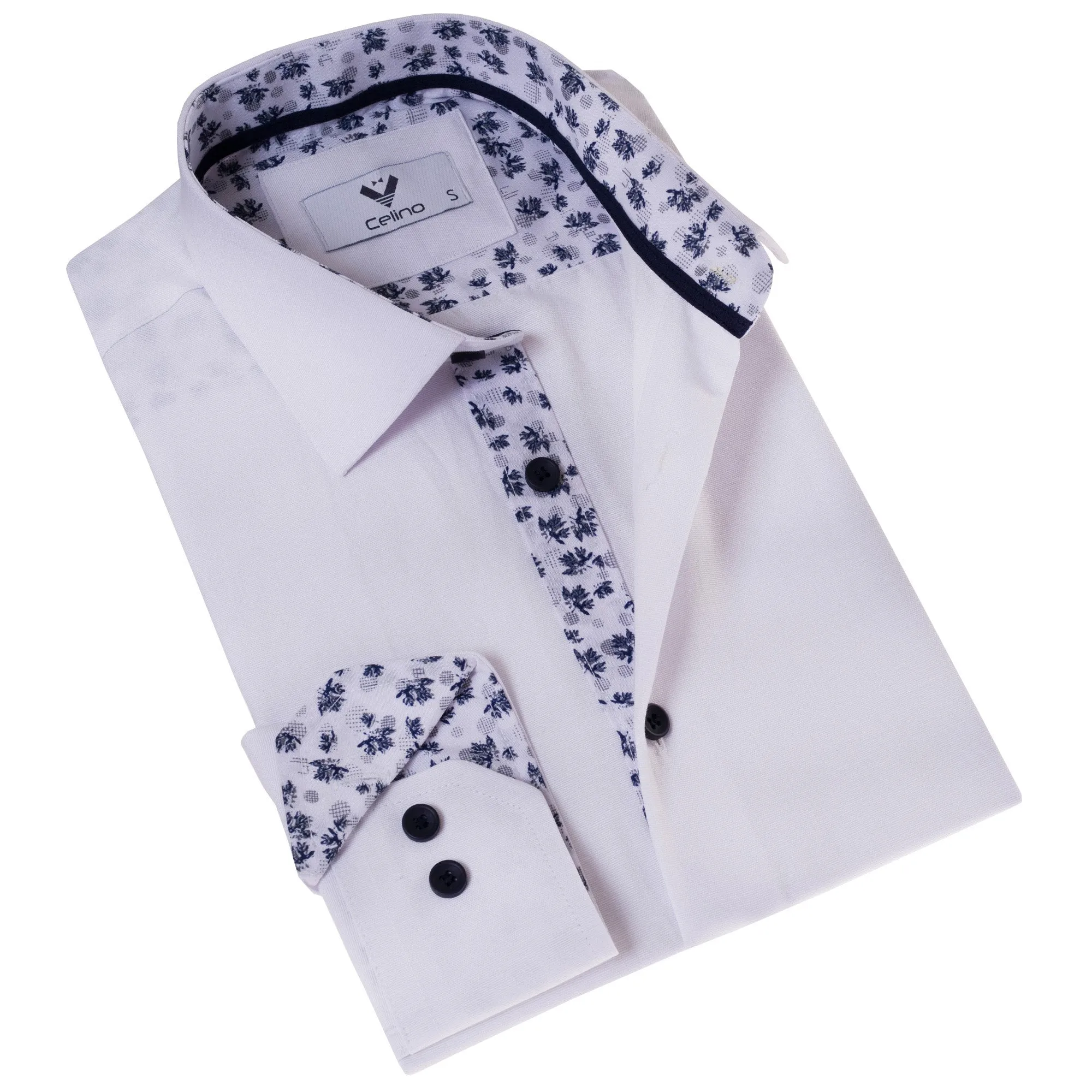 White with Floral inside Slim Fit Designer Dress Shirt - tailored Cotton Shirts for Work