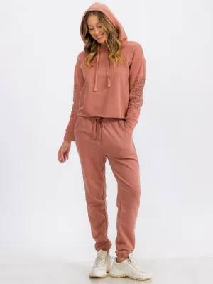 WOMEN'S LONG SLEEVE RAW EDGE HOODED PULLOVER SWEATER