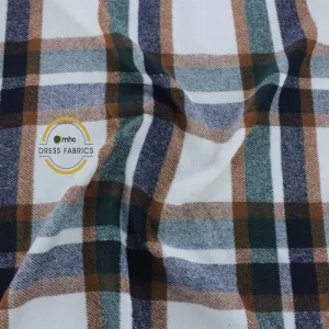 Woolen Checks Fabric Cream & Green 140cm