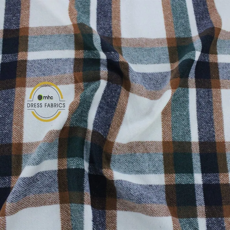 Woolen Checks Fabric Cream & Green 140cm