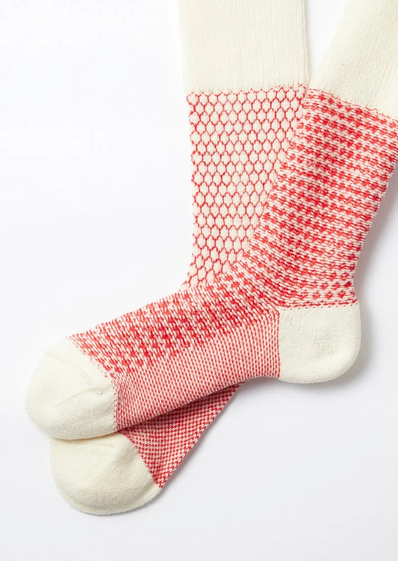 Woolen Jacquard Crew Socks - Ivory Red