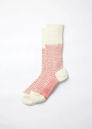 Woolen Jacquard Crew Socks - Ivory Red