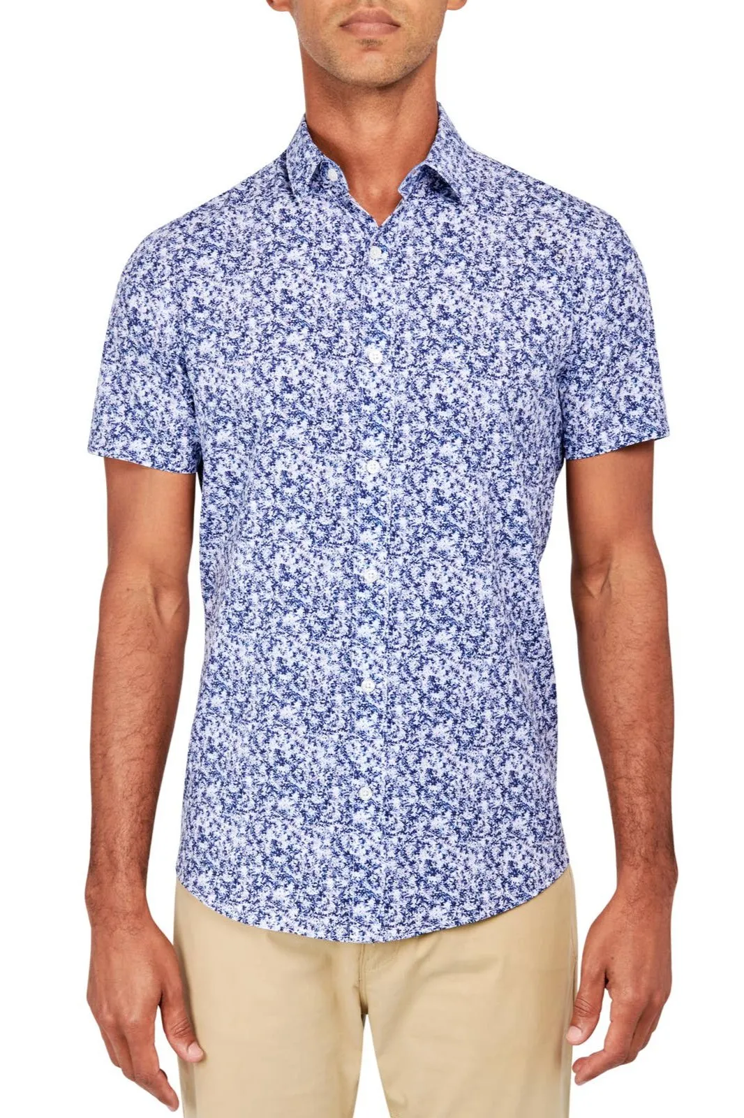 W.R.K. Navy Blue Floral 4-Way Stretch Short Sleeve Shirt (30% Off Sale!)