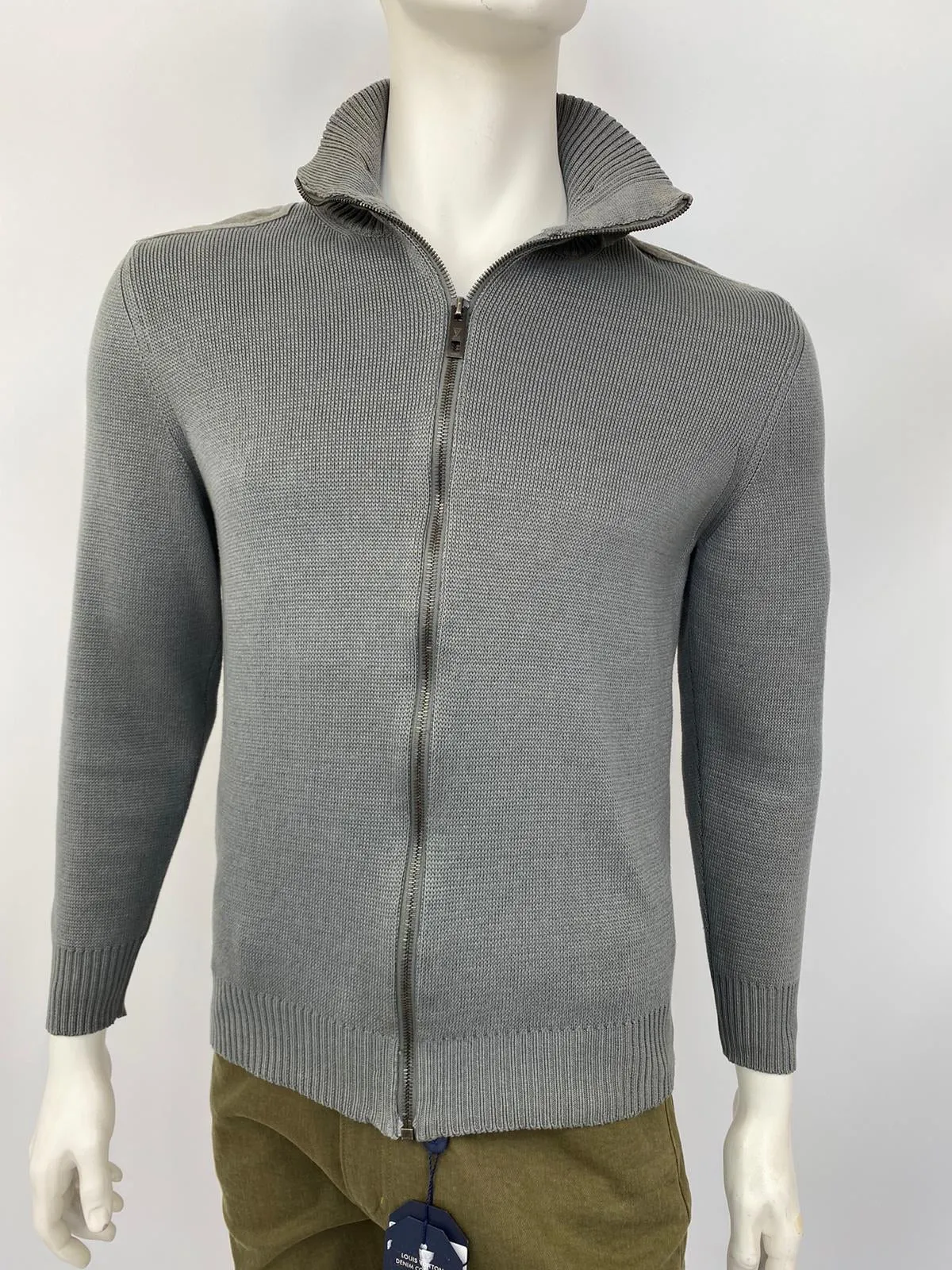 Zip-Up Cardigan With Suede Patches