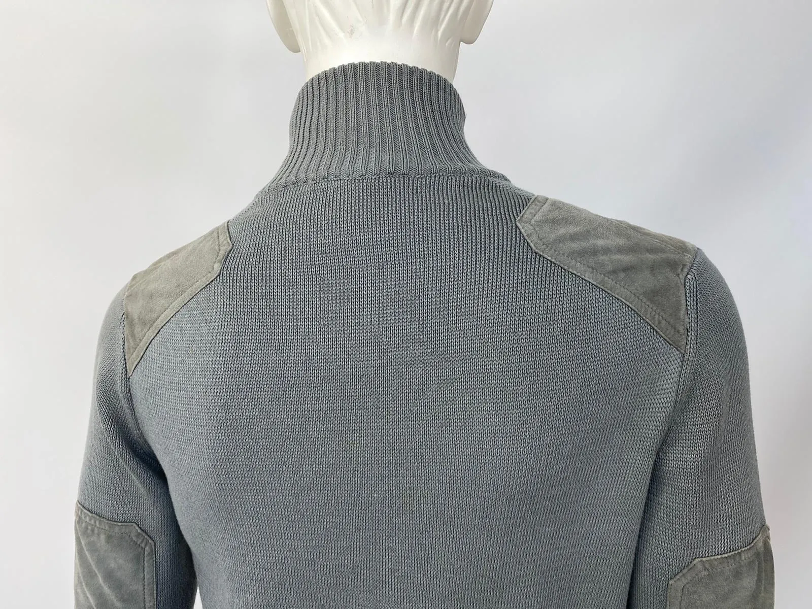 Zip-Up Cardigan With Suede Patches