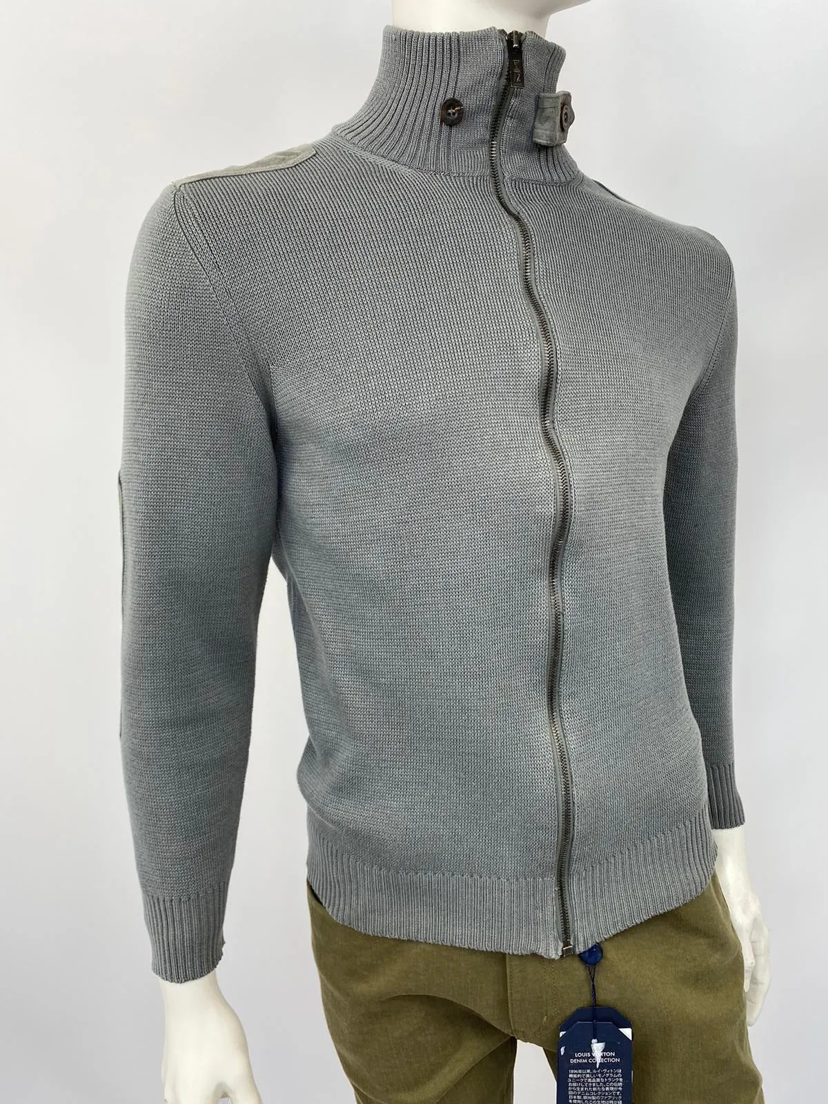 Zip-Up Cardigan With Suede Patches