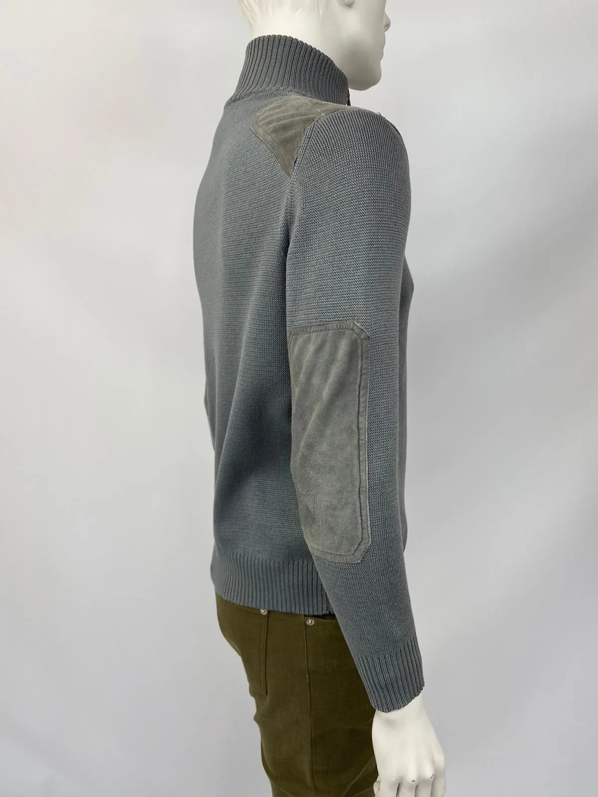 Zip-Up Cardigan With Suede Patches