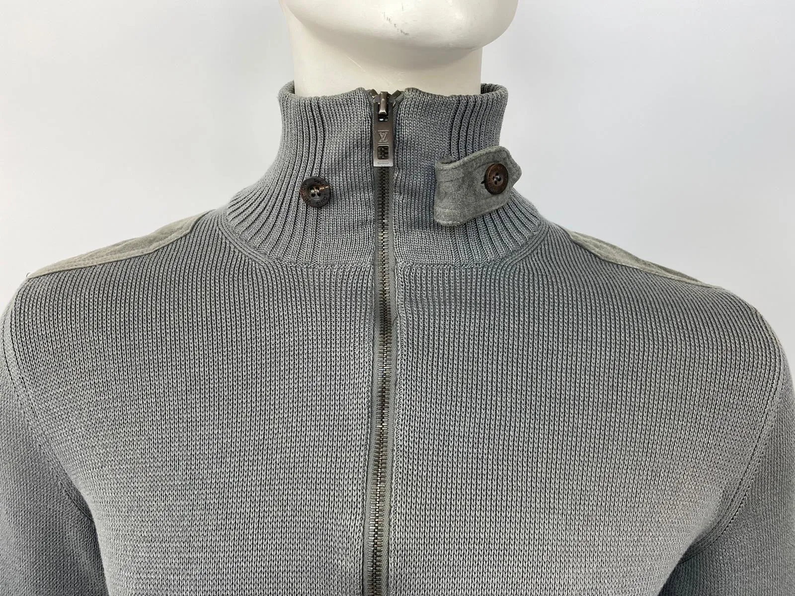 Zip-Up Cardigan With Suede Patches