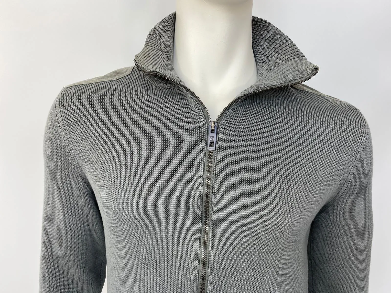 Zip-Up Cardigan With Suede Patches