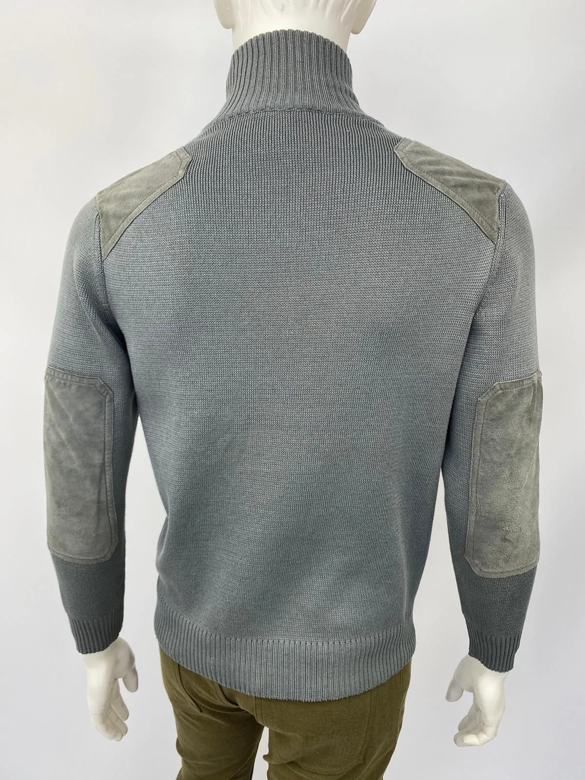 Zip-Up Cardigan With Suede Patches